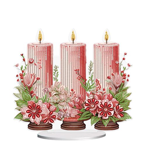 5D Diamond Art Painting Ornament Kits Pink Candle, DIY Diamond Art Painting Desktop Ornament, Special Shaped Crystal Rhinestone Diamond Art Table Top Home Office Christmas Decor (24x21.3cm)