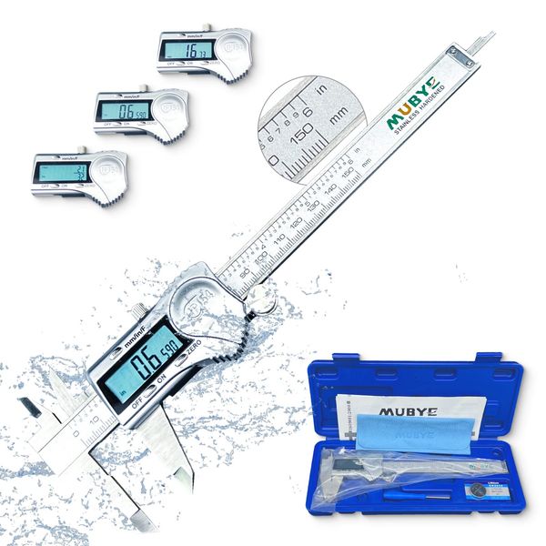 Digital Caliper Micrometer Measuring Tool - 6 Inch /150mm Stainless Steel Electronic Vernier Calipers, IP54 Waterproof Protection Accuracy Gauge Switch from Inch Metric Fraction with LCD Screen