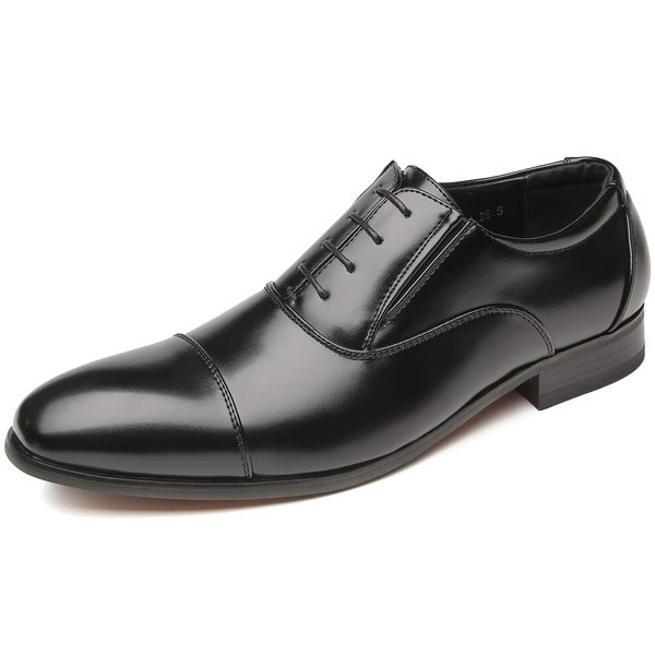 Foxsense Men's Business Shoes, Genuine Leather, Straight Tip, Dress Shoes, Inner Wings, Lightweight, Waterproof, Formal, Black