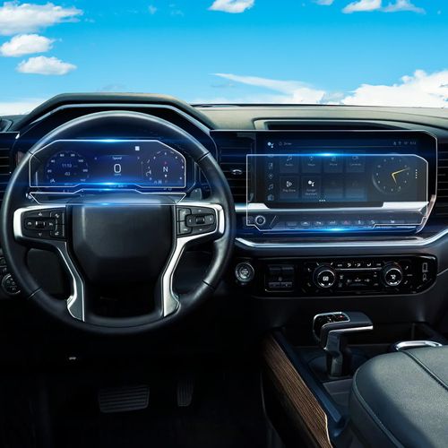 For 2022~2025 Silverado& Sierra 1500 & 2024~2025 Silverado& Sierra 2500 3500 (No Buttons on the Screen) Screen Protector 13.4 Inch Matte Anti-Glare Touchscreen *1 + Glossy Dashboard *1 Accessories