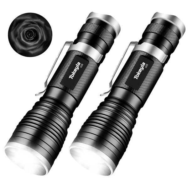 Tokeyla LED Tactical Flashlight Bright,3Modes High Lumens,Zoomable,18650 Battery Supported,Everyday Small Flashlights Powerful for Camping Accessory,Emergency,Only Flashlights(2PACK)