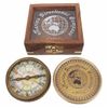 Antique Brass Compass in Elegant Wooden Box with Glass Lid