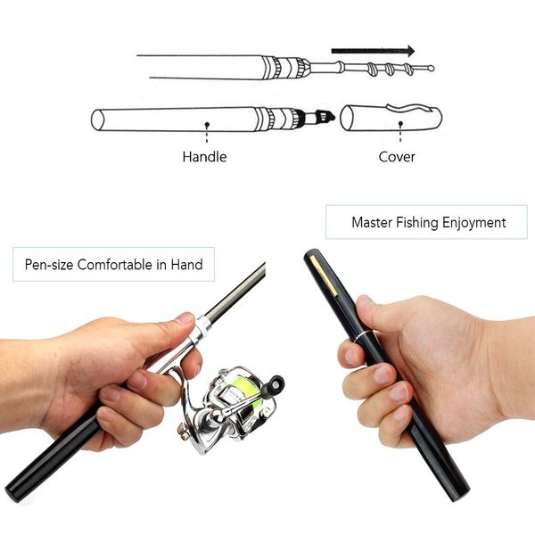 LIXADA Pen-Shaped Rod, Spinning Reel, Fishing Rod, Fishing Rod, Stream Rod, Versatile Rod, Ultra Lightweight, Convenient to Carry, Extendable, Portable, For Beginners, Advanced Fishing, 3.3 ft (1 m)