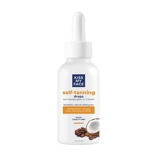 Kiss My Face Sunless Self-Tanning Drops - Nourishing Coconut Oil And Chia Seed Oil - Infused With Antioxidant Liposomal Vitamin C And Red Algae - Vegan & Cruelty-Free - 1 fl oz Unit Carton