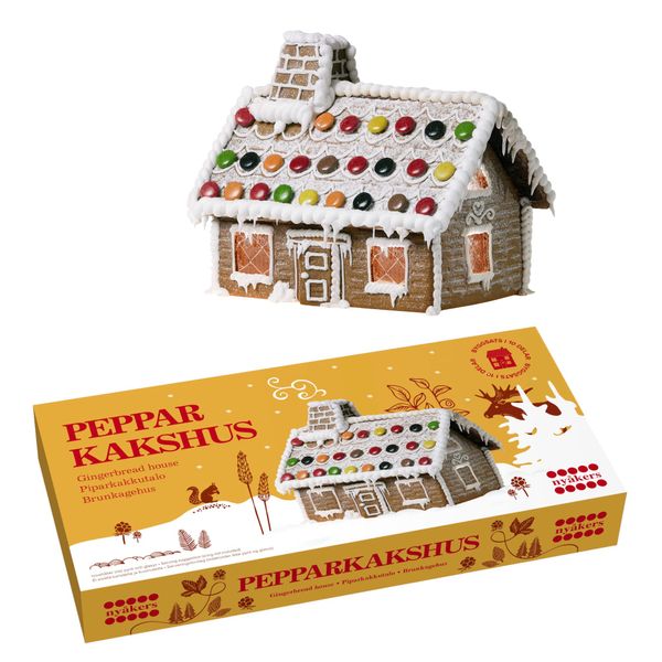 Nyakers Pepparkakor Swedish Gingerbread House Kit for Kids - Ginger Snaps - Vegan Cookies, Dairy-Free Snacks, Gourmet Cookies, Food Gift for Holidays, Christmas, Thanksgiving - Gingerbread Cookies House Kit 10.58Oz