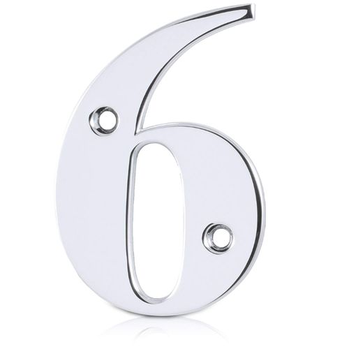 XFORT® 3 Inch Screw Fix Front Door Number, Number 6, Elegant and Bold Door Numerals in a Beautiful Polished Chrome Mirror Finish, Suitable for All Door Types Including Wooden, uPVC, and Composite.