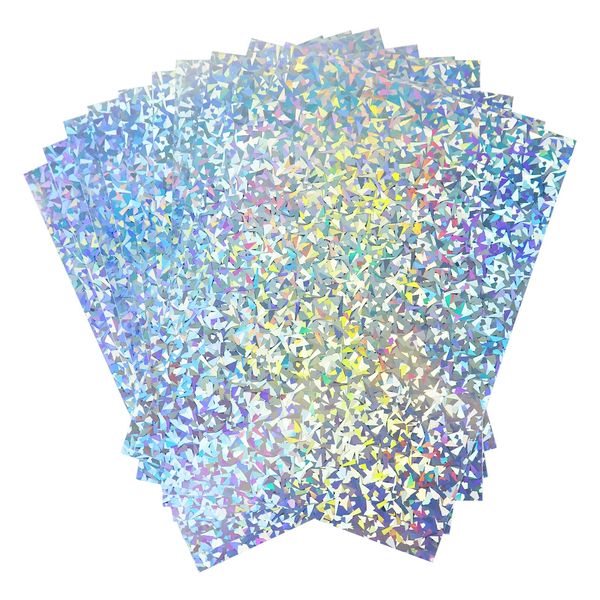 STRBOXONG A4 Holographic Shattered Glass Card 250gsm 297mm x 210mm Metallic Silver Glass Shards Cardstock Foil Paper for Arts and Crafts Scrapbooking Shimmer Mirror Finished Shiny Sheets (10 Sheets)