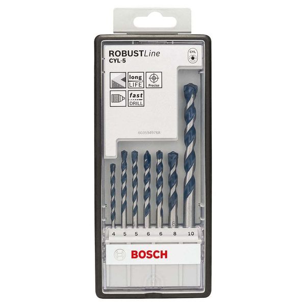 Bosch Professional 7 pcs. CYL-5 Concrete Drill Bit Set (for Concrete, Ø 4-10 mm, Robust Line, Accessories for Impact Drills)