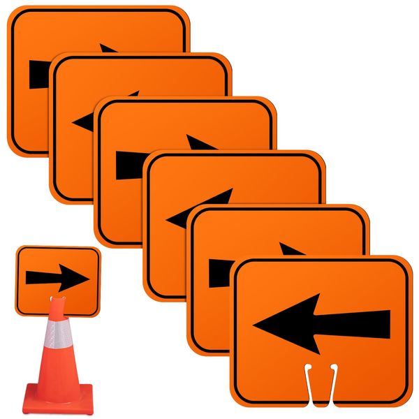 Geetery 6 Pcs Traffic Arrow Signs Orange Detour Signs with Arrow Road Cone Top Traffic Warning Sign Directional Arrows Sign Left Right Arrow Signs for Road Barricade Outdoor Construction