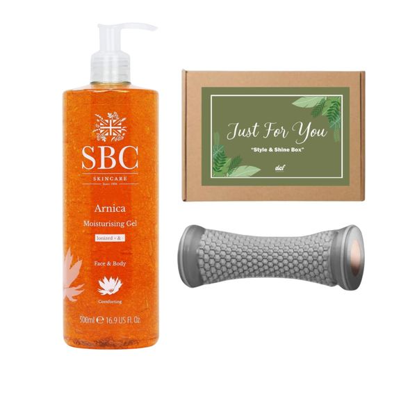 SBC Skincare Arnica Moisturising Gel 500ml with Foot Massage Roller – Arnica Montana Infused Formula for Soothing Muscle Relief, Deep Hydration, and Enhanced Foot Care