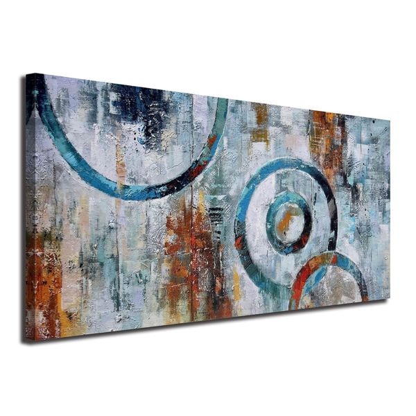 Arjun Abstract Wall Art Geometric Canvas Circle Block Painting Modern Grey Br...