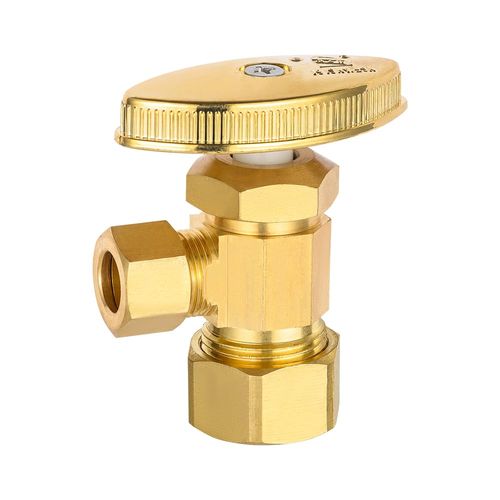 EFIELD Angle Stop Valve 1/2" Nominal (5/8" OD) Compression x 3/8" OD, Multi-Turn, Brushed Brass,(VALVE400-1PCS)