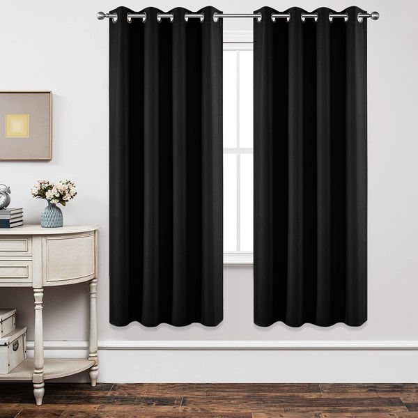 Joydeco Blackout Curtains 72 Inch Length 2 Panels Set, Thermal Insulated Long Curtains& Drapes 2 Burg, Room Darkening Grommet Curtains for Living Room Bedroom Window (W52 x L72 Inch, Black)