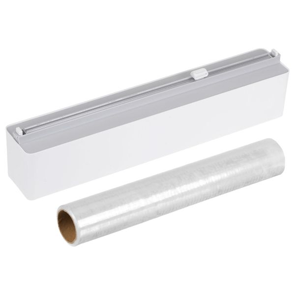 uxcell Plastic Wrap Dispenser 12.2" x 2.2" with Cutter and Magnet Bottom for Tin Foil Wrap Aluminum Foil Gray