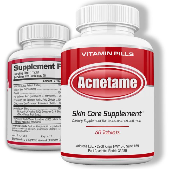 Acnetame- Acne Treatment Vitamins Supplements for Men and Women 60 Natural Pills