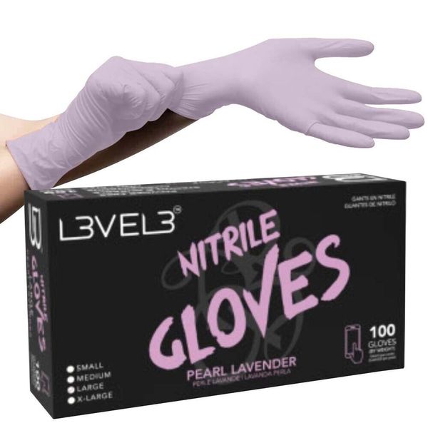 BARBER SALON BEAUTY L3VEL3 HAIR NITRILE DISPOSABLE GLOVES MEDIUM 100 PC LAVENDER