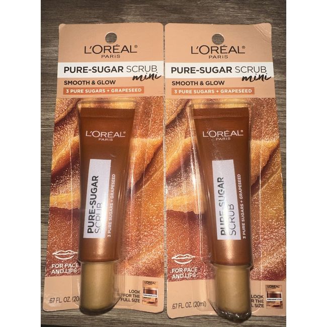 (Lot of 2) L'Oreal Paris Pure - Sugar Scrub Mini Smooth & Glow Face & Lips