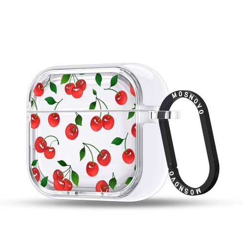 MOSNOVO Case for Airpods 4, Protective Clear Case with Shockproof Dual Layer Hard Luxe Metal Ring Designed for Airpods 4 Generation - Cute Cherry