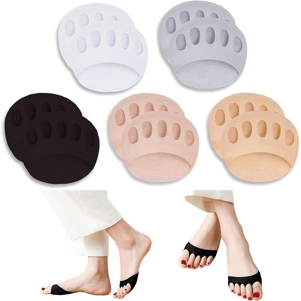 PNPGDYK Foot Pads, [10 Pcs] Reusable Soft Ball of Foot Cushions Forefoot Pads for Women Prevention Pain Relief Honeycomb Fabric Foot Pads Toe Socks, 5 Toes, Sweat Absorbent, Non-Slip