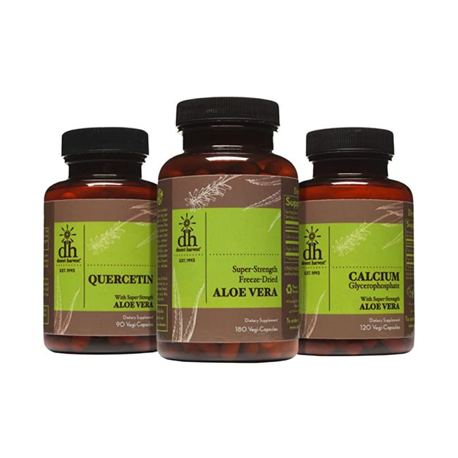 Desert Harvest Bladder Health Starter Kit - Super Strength Aloe Vera Capsules + Calcium Glycerophosphate + Quercetin, IC & Bladder Pain Syndrome Support