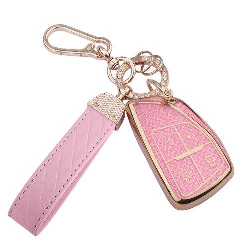 Seedwee for 2025 2024 2023 Chevy key fob cover, Soft TPU Keys Protector Bling Key Fob Keychain for Colorado Equinox Silverado GMC Canyon Sierra 4 Button Smart Key, Gold Pink