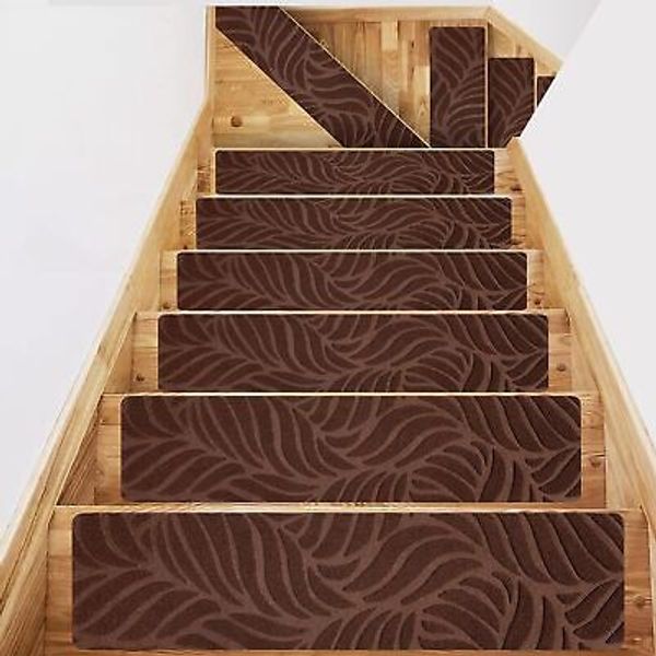 Stair Treads Non-Slip Step Mats Indoor for Kids Elders Pets (Brown Leaf,15PCS)