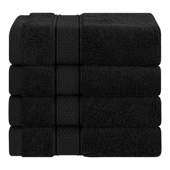 American Soft Linen Salem Washcloth Sets, 4 Pack Washcloths for Your Bathroom, Luxury 100% Turkish Soft Twist Cotton, 13 x 13 inches Premium Quality Hand Face Towels, Black