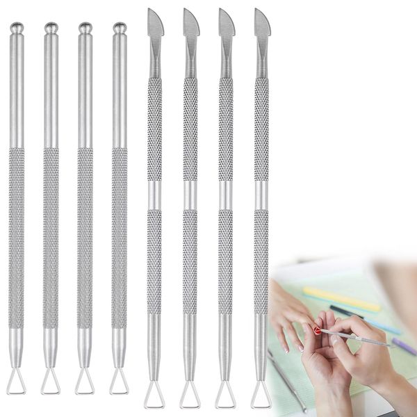 8 Pack Stainless Steel Triangle Cuticle Pusher Double-head Nails Dead Skin Remover Cuticle Trimmer Stick Manicure Polish Tools for Manicure Beauty Salon