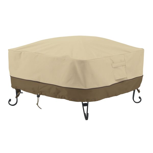 Classic Accessories Veranda Water-Resistant 36 Inch Full Coverage Square Fire Pit Cover, Patio Furniture Covers, Pebble/Bark/Earth