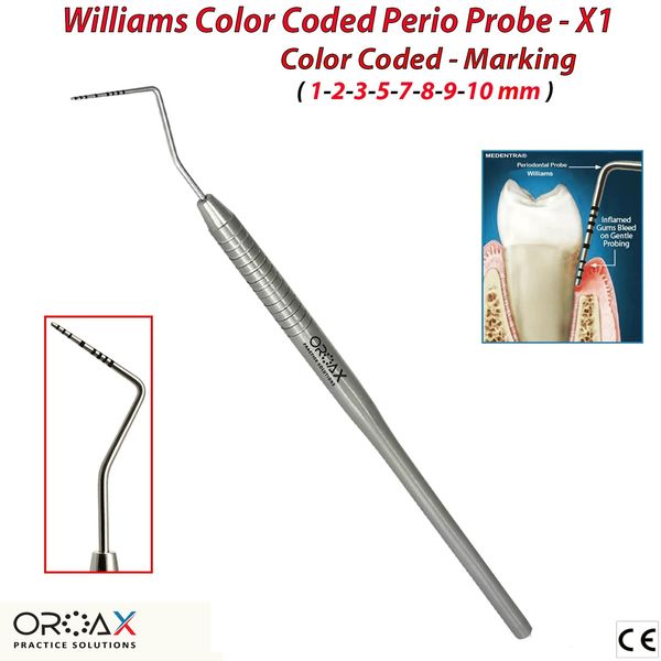 Periodontal Probe William Color Coded Marking Dental Instruments