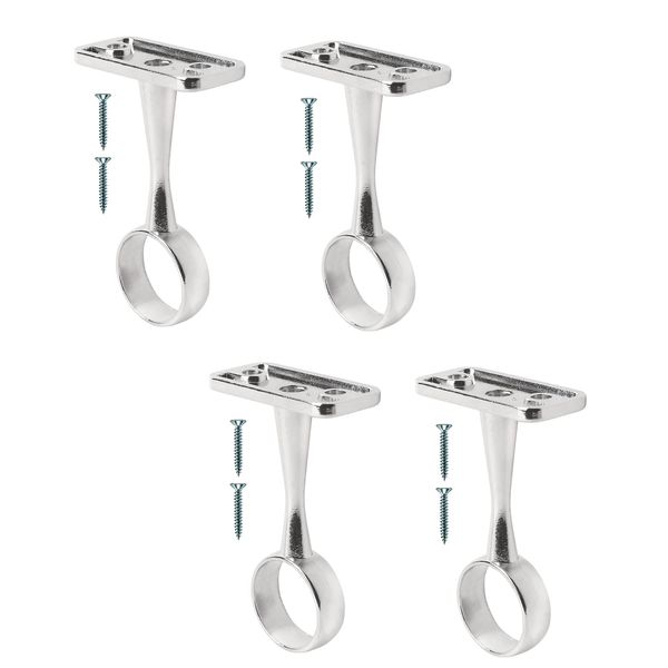 TERF® Polished Chrome Ceiling-Mount Bracket for Up to 25mm Diameter Curtain Pole Wall Mount Rod Holder Closet Wardrobe Bracket Shower Curtain Rod Pipe Bracket with Fixing - Pack of 4