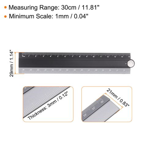 HARFINGTON 2pcs Folding Straight Ruler 30cm Metric Aluminum Alloy Protractor Foldable Angle Ruler Geometric Measuring Tool with Angle Line for Architect Artist Office, Black Silver/Blue Green