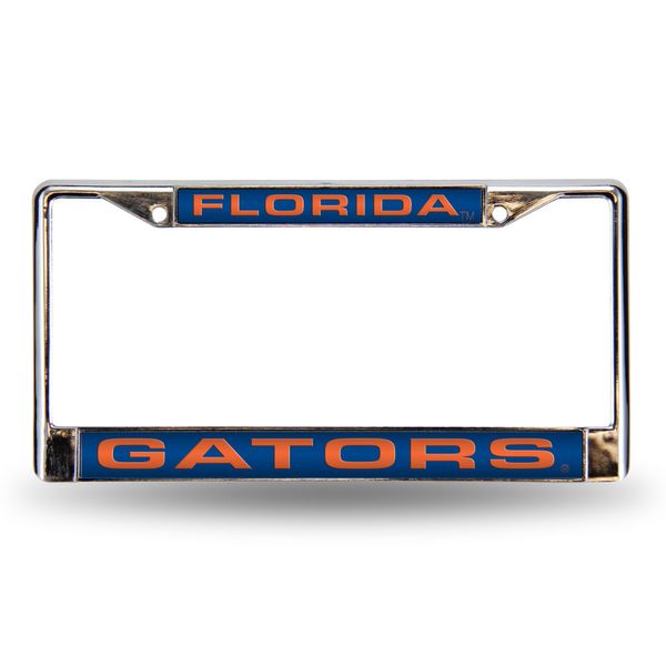 Rico Industries NCAA Florida Gators - Blue Insert Laser Cut Inlaid Standard Chrome License Plate Frame, 6 x 12.25-inches