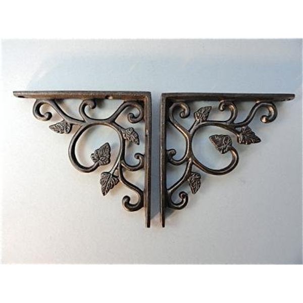 Pair of small cast Iron wall mounted antique style leaf sample, shelf brackets, wall bracket.