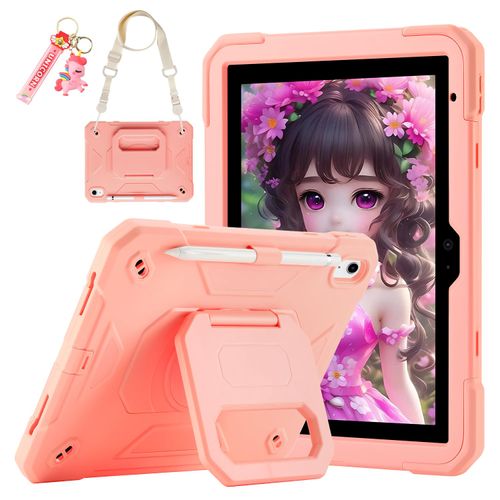 for iPad (A16) 11th Generation 11 Inch 2025/iPad 10th Generation Case 10.9 Inch 2022 with 360 Rotating Grip Magic Stand,Pen Slot/Key Chain/Shoulder Strap,Case for iPad 10th Gen (Pink)