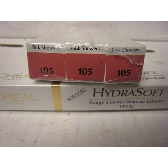 3 Loreal HydraSoft Deeply Softening Lip colour SPF 12 105 PINK SHOWERS  .07oz