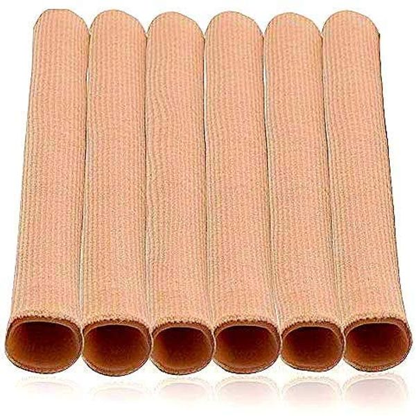 Povihome 6 Pack Toe Tubes - Large (15/16''D), Fabric and Gel Lining Big Toe Protector, Toe Sleeves for Callus, Corn, Blister, Running, Pain Relief