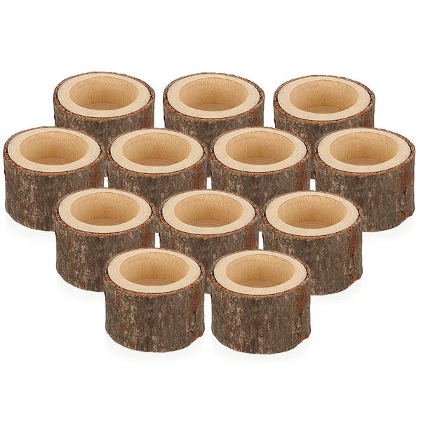 BSTKEY Set of 12 Wooden Tea Light Candle Holders, Decorative Votive Candle Holders Tealight Stand, Wood Centerpieces for Table Wedding Party Home Decor, 4cm Tall