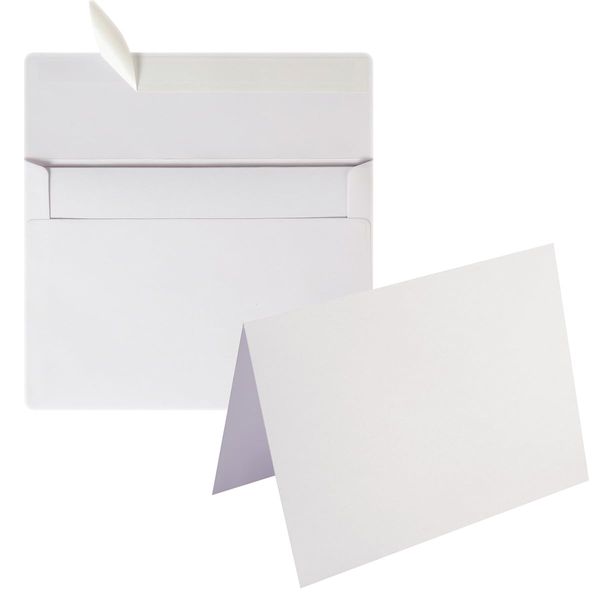 Wishop 50 Pack Self-Adhesive Envelopes with Fold Cards for Wedding Invitations, Greeting Cards, Baby Shower, Letter Mailing (White, 5x7)