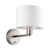 National Lighting Ben Modern White Fabric Shade Matt Nickel Bedside E14 LED Compatible Reading Wall Light with Toggle Switch