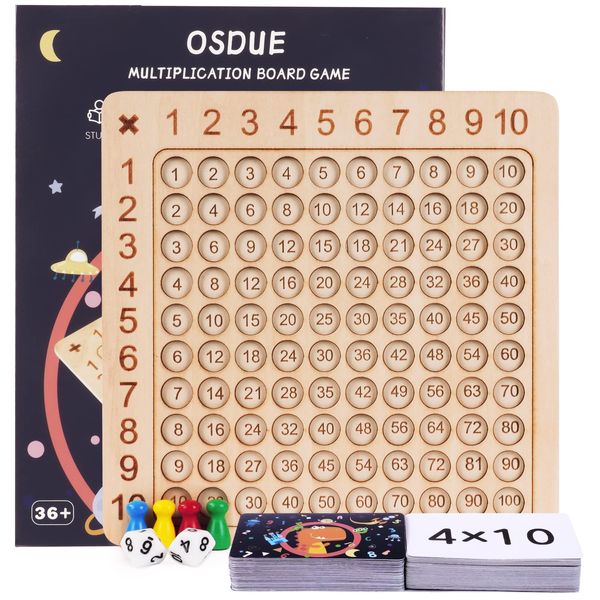 OSDUE Wooden Math Multiplication Board, Montessori Children Counting Toy, Educational Multiplication Board Games, Wooden Math Blocks Board for Kids, Math Times Table Games