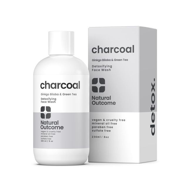 Natural Outcome Charcoal Face Wash | Daily Detoxifying Charcoal Cleanser for Acne | Deep Pore Cleanser Hydrates & Purifies Skin with Green Tea, Aloe Vera, & Ginkgo Biloba | For Men & Women | 8 oz