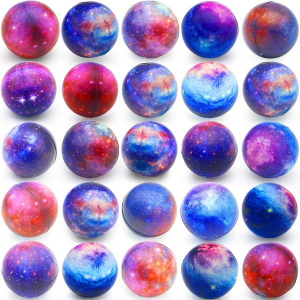 60 Pack Galaxy Stress Balls Bulk for Kids Adults 2.5 Inch Space Squeeze Anxiety Fidget Sensory Balls Children Outer Space Mini Relief Balls for Birthday Party Favors Finger Exercise Carnival Gift