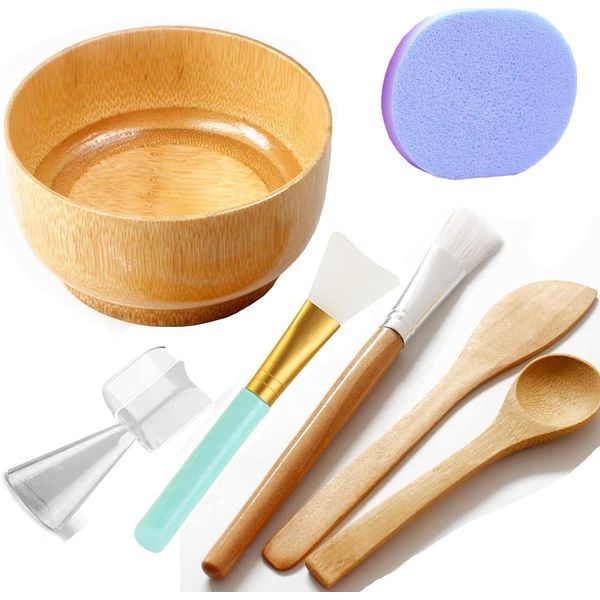 Face Mask Bowl with Face Mask Brush Applicator,Facial Mask Bowl and Brush Kit,Bowl,Spatula,Brush,Spoon,Facial Sponge, Silicone Brush,Measuring Cup (yellow-blue)