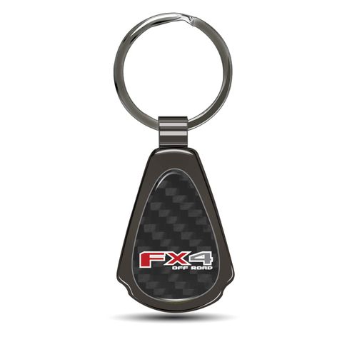 iPick Image for Ford F-150 FX4 Off Road Real Black Carbon Fiber Gunmetal Metal Teardrop Key Chain