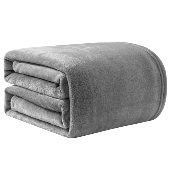 Good Nite Fleece Blanket Fluffy Throw Blankets 130x150cm Flannel Warm Soft Throw For Sofa Couch Bedspread (Grey, Single)