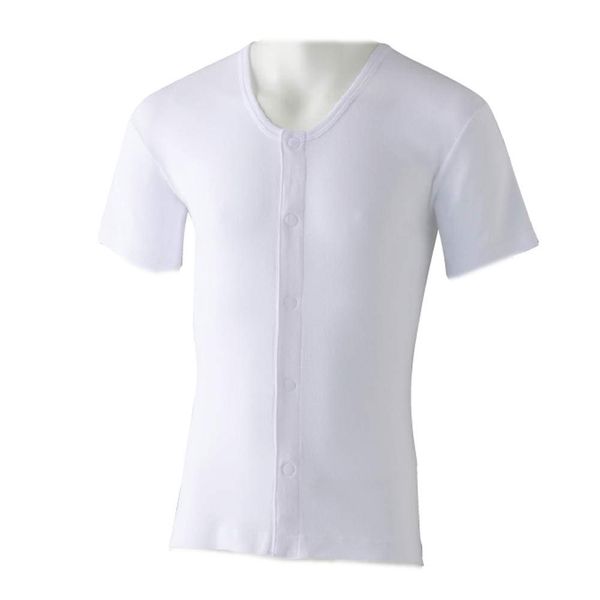 Men's Short Sleeve Shirt, One-Touch Tape, Set of 2 (cf89815) Open Front, Nursing Underwear, For Men (M, 1.White)