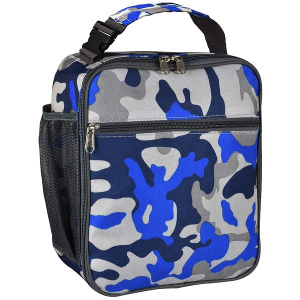 Wenrecu Insulated Lunch Bag Camo Cooler Bag Portable Carrying Lunch Box Bag for Boys Girls Women Men to School Office Outdoor (Camo Blue)