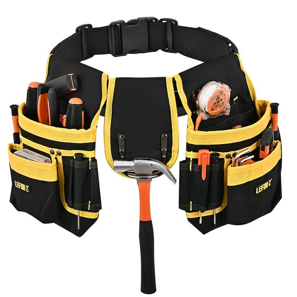 LEFOR·Z Tool Belt,26-Pockets Nylon Tool Belts for Men,Detachable & Adjustable Tool Pouch Bag for Electrician,Carpenter,Construction,Work Apron,Utility Belt, Black, Yellow