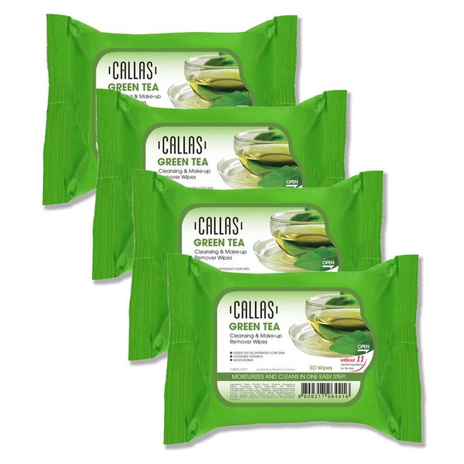 Callas Green Tea Cleansing & Make up Remover Wipes *New* (4 Pack)  Free USA Ship